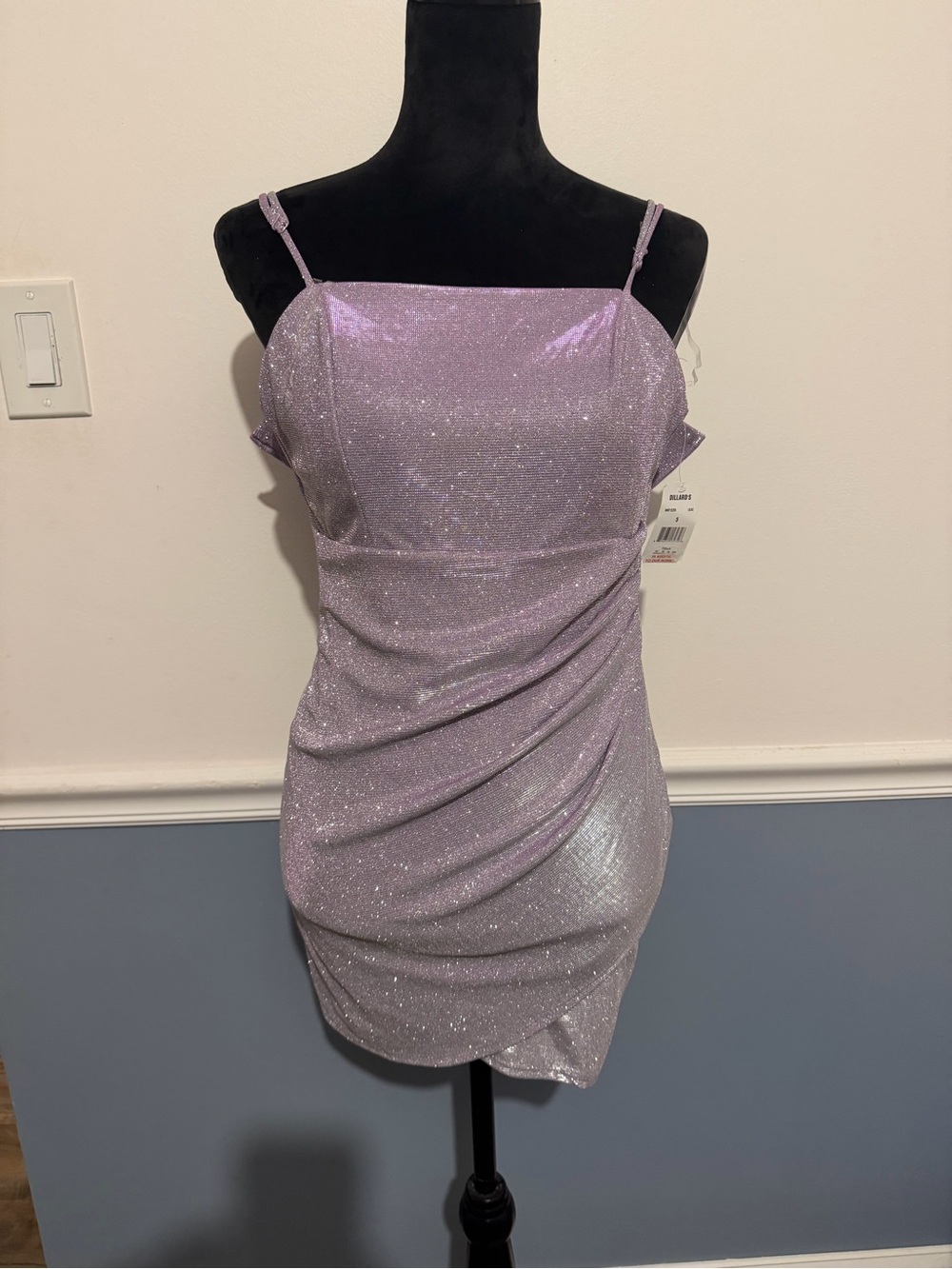 Shimmery Lavender Spaghetti-Strap Mini Dress